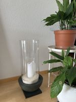 Windlicht Glas Zylinder mit Sockel und Sand guter Zustand