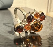 Bague argent ambre pierres multiples