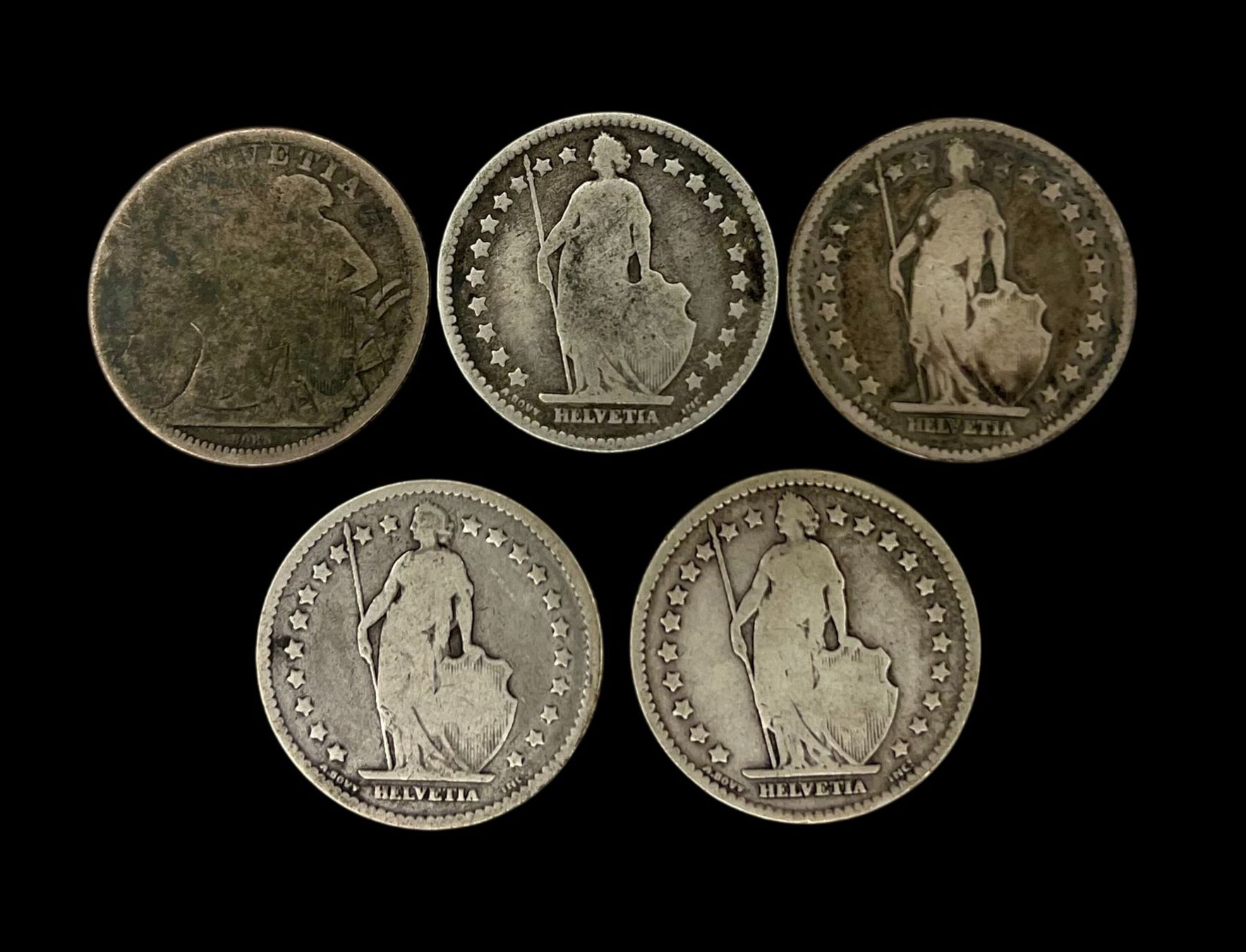 Tutti le monete: 1 Franken 1861, 2x 1875, 1877, 1880 – Usato da Sion venduto da numision 1