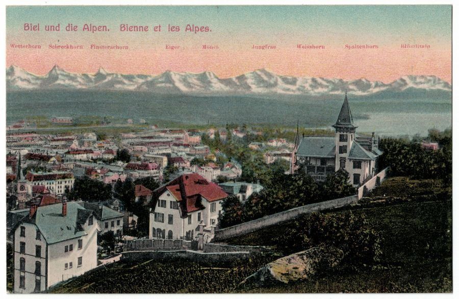 Cartoline postali: Biel und die Alpen, um 1920 – Usato da Frauenfeld venduto da POML