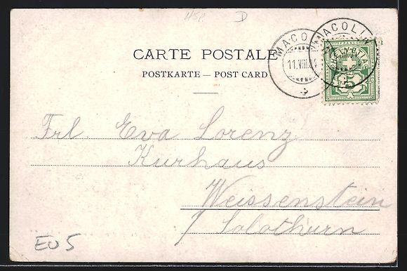 Cartoline postali: AK Macolin, Grand Hotel, 1904 – Usato da Berlin venduto da bartko-reher 1