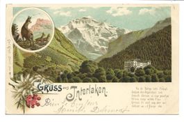 Gruss aus Interlaken (BE) Hotel  Jungfrau  uralte Litho 1899