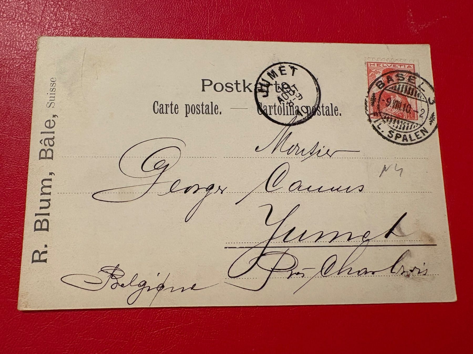 Cartoline postali: 1910 // Basel : Telegrammes Rubans & Soieries R. Blum – Usato da St-Légier-Chiésaz venduto da Theo006 1