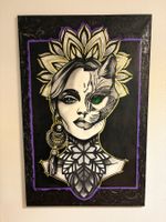 95x146hoch/ Handgemaltes Acryl Gemälde Frau Katze Portrait