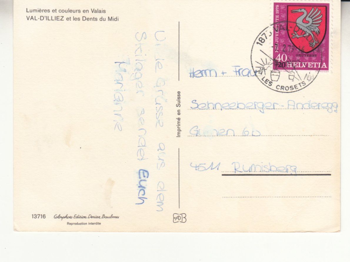 Cartoline postali: Val d'Illiez 1979 – Usato da Bürglen TG venduto da StampGraf 1