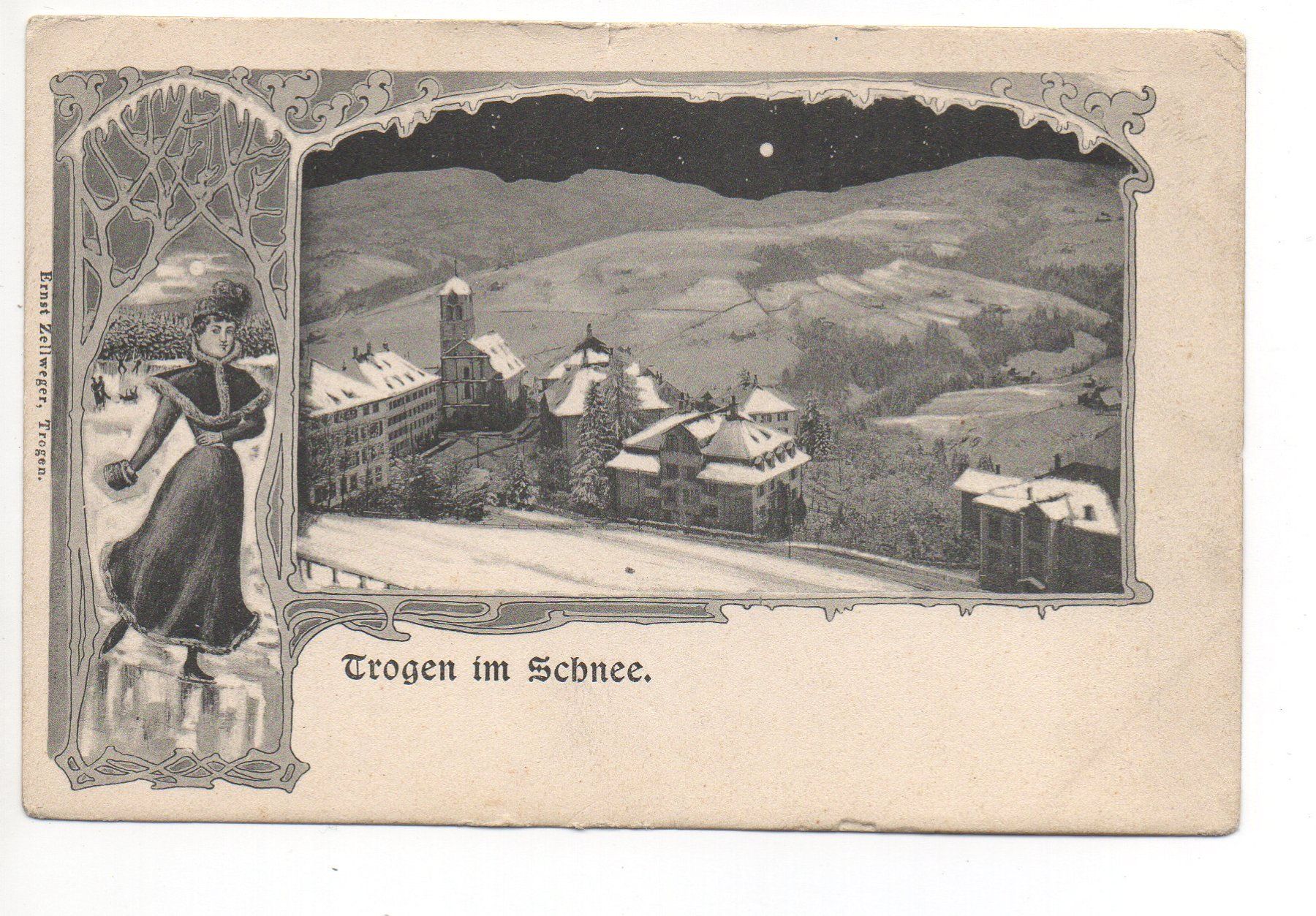 Cartoline postali: TROGEN im Schnee - Eislauf – Usato da Jona venduto da philajona