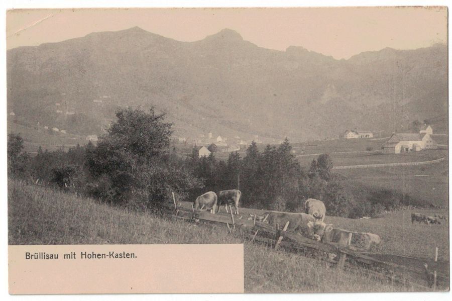 Cartoline postali: Brülisau mit Hohen Kasten, um 1900 – Usato da Frauenfeld venduto da POML