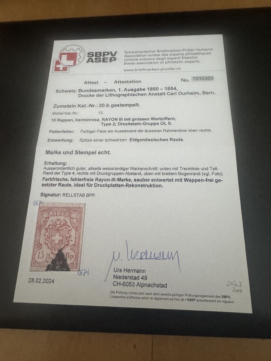 Alle Briefmarken: Schöne Rayon Marke mit Attest. – Gebraucht aus Uster von Briefmarken