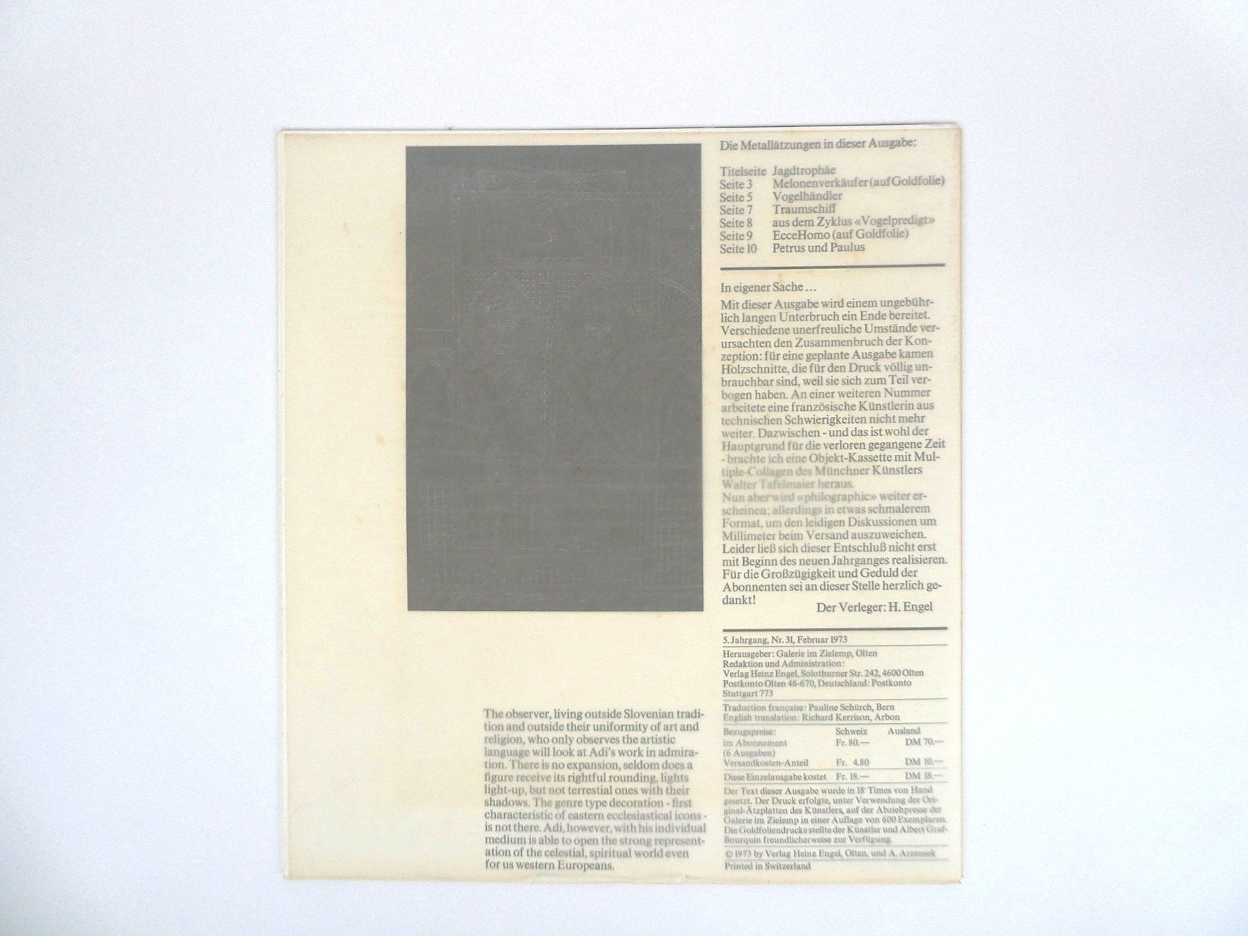 Grafica & Litografie: philographic 31 Zeitschrift - Adolf "Adi" Arzensek – Usato da Urtenen-Schönbühl venduto da Restwert_Schoenbuehl 1