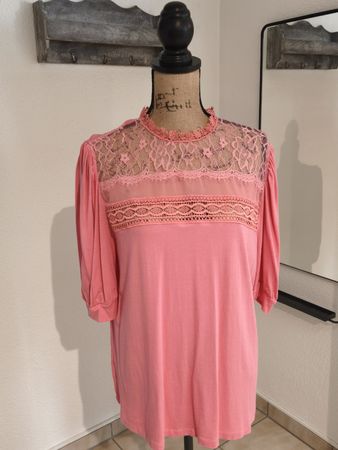 Rainbow Bluse, Koralle, Spitze, Gr. L, Top Zustand!