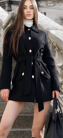 Maje Women's Black Wool Belted Coat - Size 36