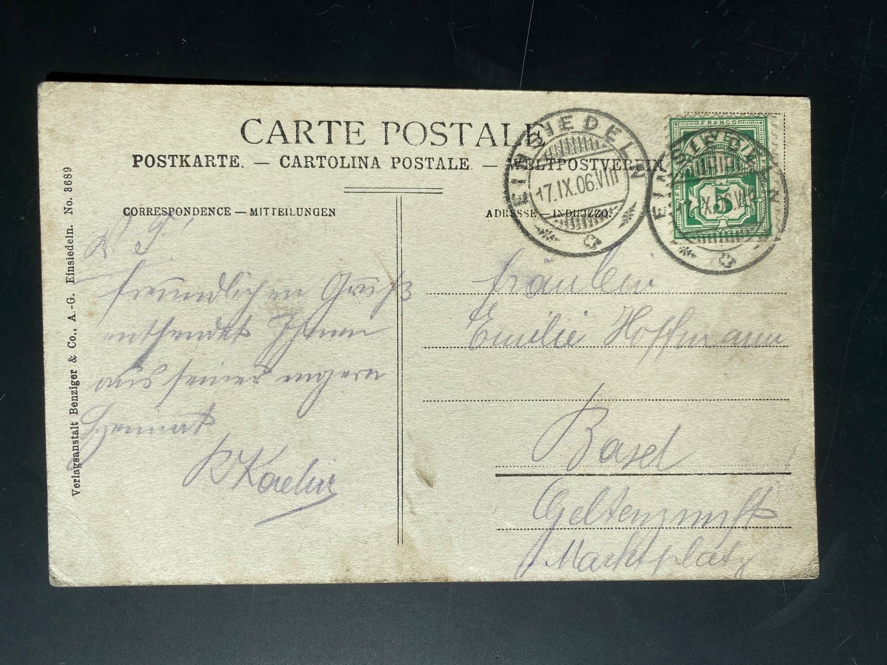 Cartoline postali: Ansichtskarte von Einsiedeln SZ von 1906 – Usato da Engelberg venduto da Delraich 1