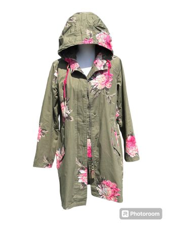 Regenjacke mit Blumenprint, Gr. S, Olivgrün mit Kapuze🍂🍁💦
