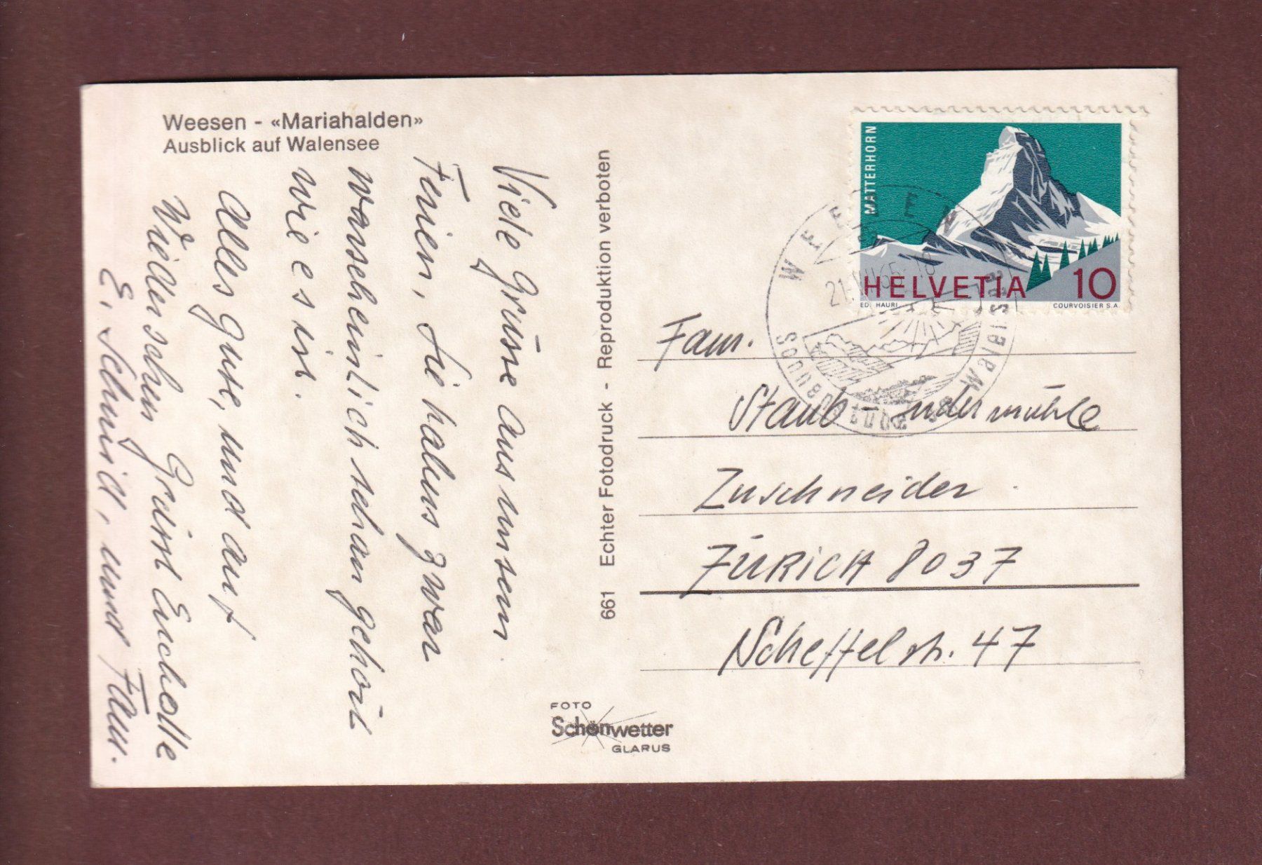 Ansichtskarten: WEESEN - Mariahalden Ausblick auf Walensee 1965 // Eckbug // – Gebraucht aus Pully von nicecards-shop 1