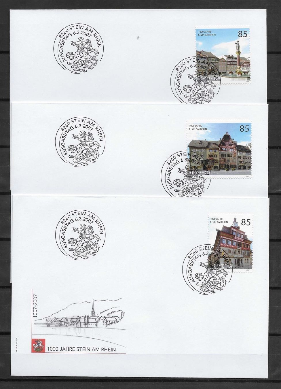 Tutti i francobolli: F1217  -  3 FDC Stein am Rhein – Usato da Trélex venduto da Phil_Albert