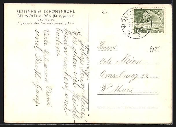 Cartoline postali: Wolfhalden, Ferienheim Schönenbühl mit – Usato da Berlin venduto da bartko-reher 1