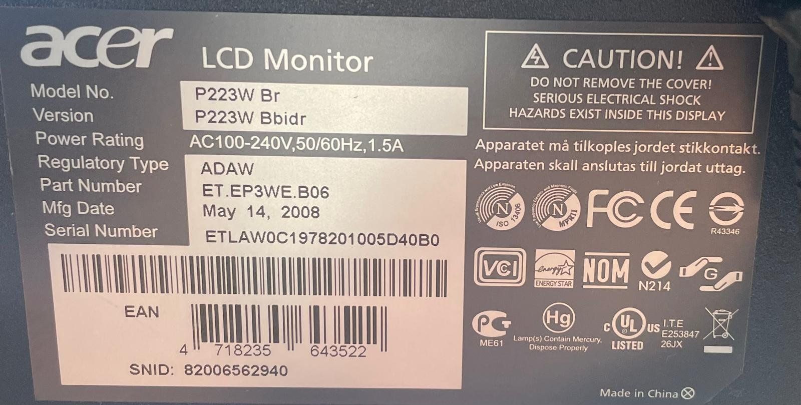 Acer Ecrans: Acer P223 w – D'occasion à Seewen SZ par Timekeeper 2