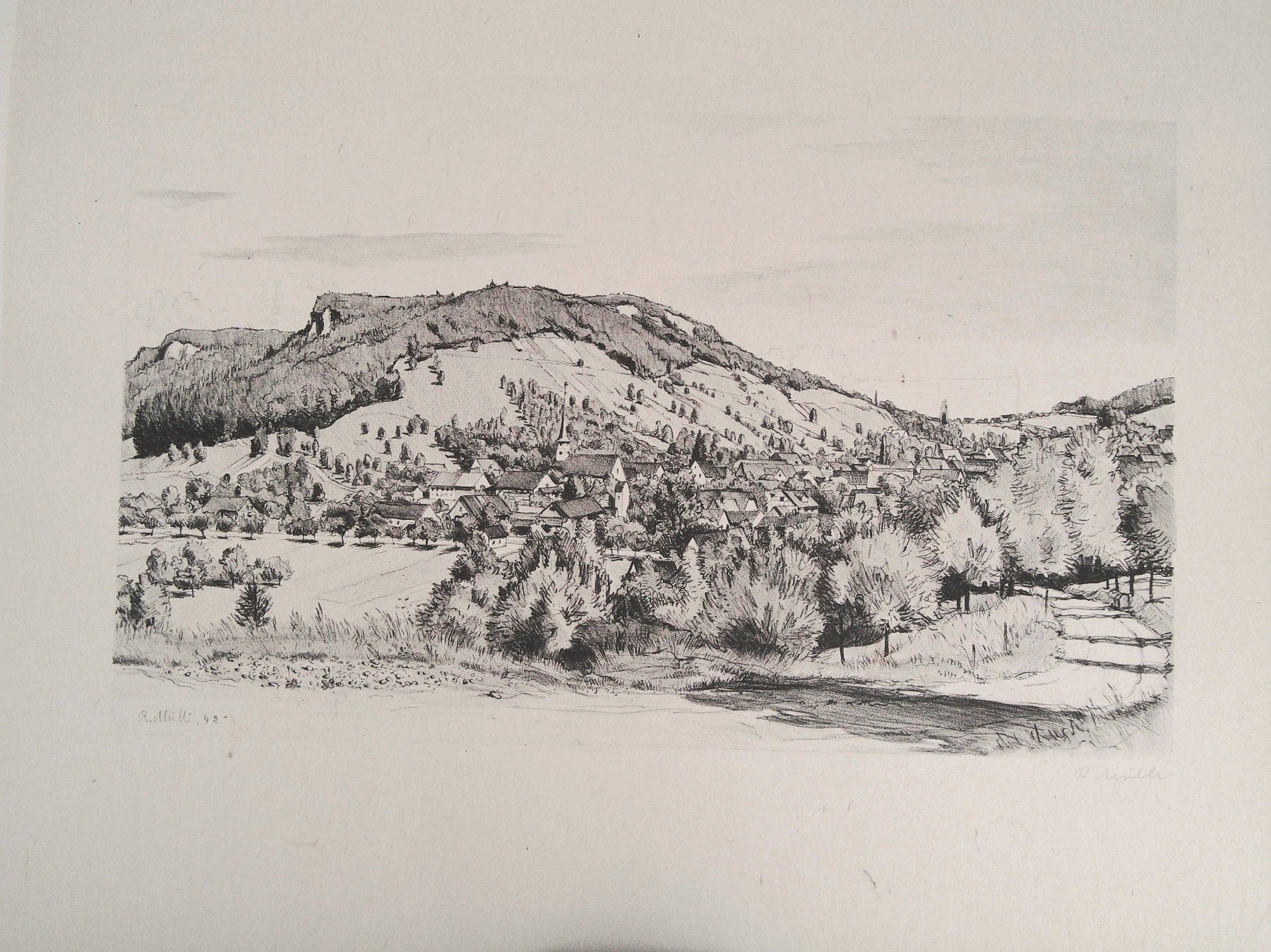 Incisioni: Weiach Lithographie von Rudolf Mülli 1942 – Usato da Rafz venduto da Helvet32 1