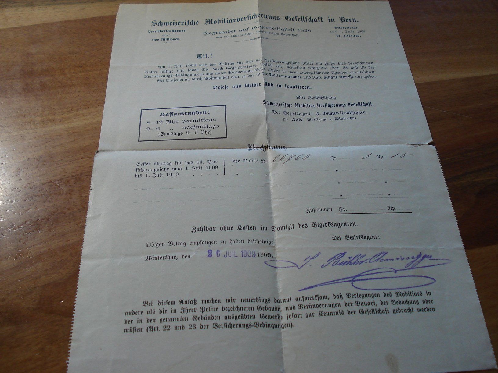 Alle Briefmarken: Faltbrief 1908, Prämienrechnung Mobiliar-Versicherung – Gebraucht aus Niederwil AG von morostahu 3