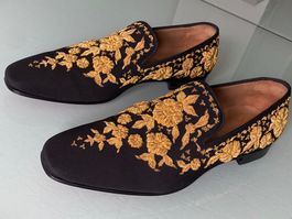 CHRISTIAN LOUBOUTIN Met Flat Ebroidered Leder Schuhe 44 NEUE