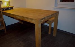 Tisch 180x90 /   und Bank, alles massiv Eiche