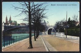 AK Basel, Wettsteinbrücke und Münster