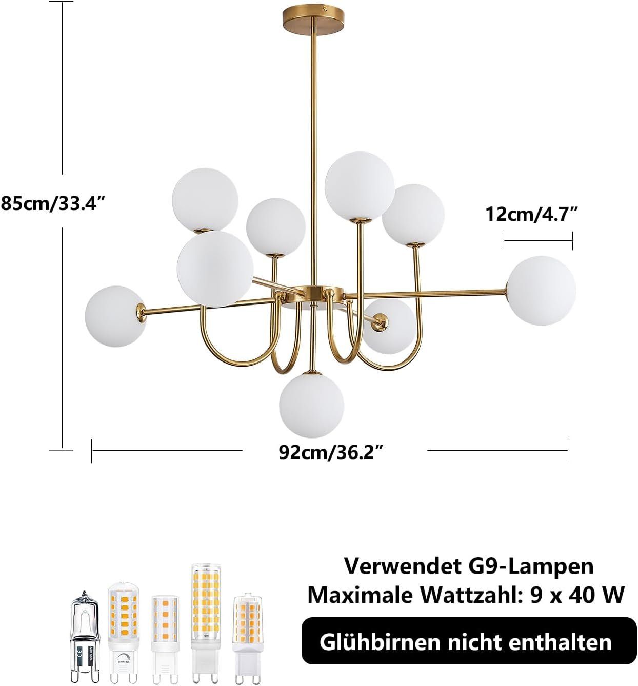 Lampadari & plafoniere: Moderne Sputnik Kronleuchter mit 9 weißen Glaskugeln – Nuovo e nell'imballaggio originale da Wittenbach venduto da VELARO 4