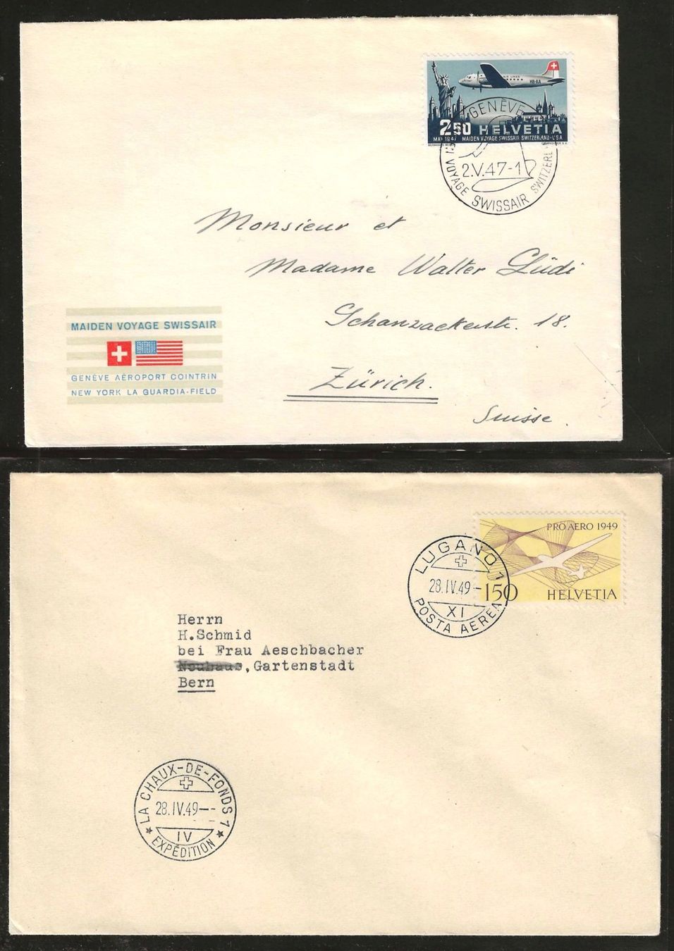 Tutti i francobolli: 1947/1949 : 2 CH Flugpost Briefe – Usato da Gümligen venduto da Geniusbuy