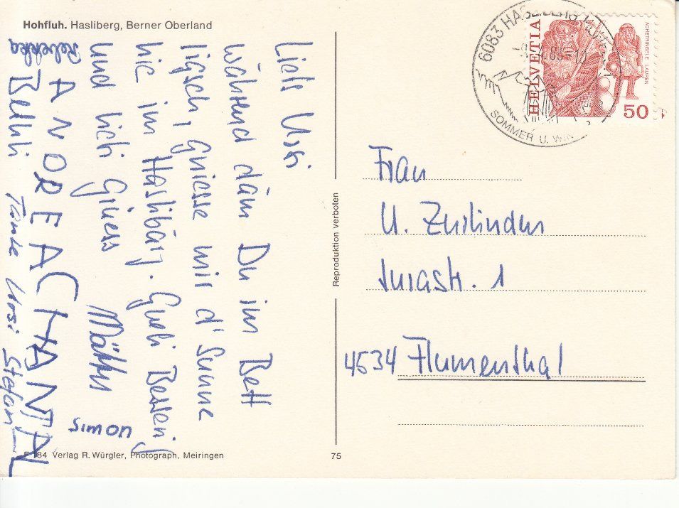 Cartoline postali: Hohfluh 1986 – Usato da Bürglen TG venduto da StampGraf 1