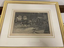 Antiker Holzstich: "Auffahren des Löschtrains"1890!