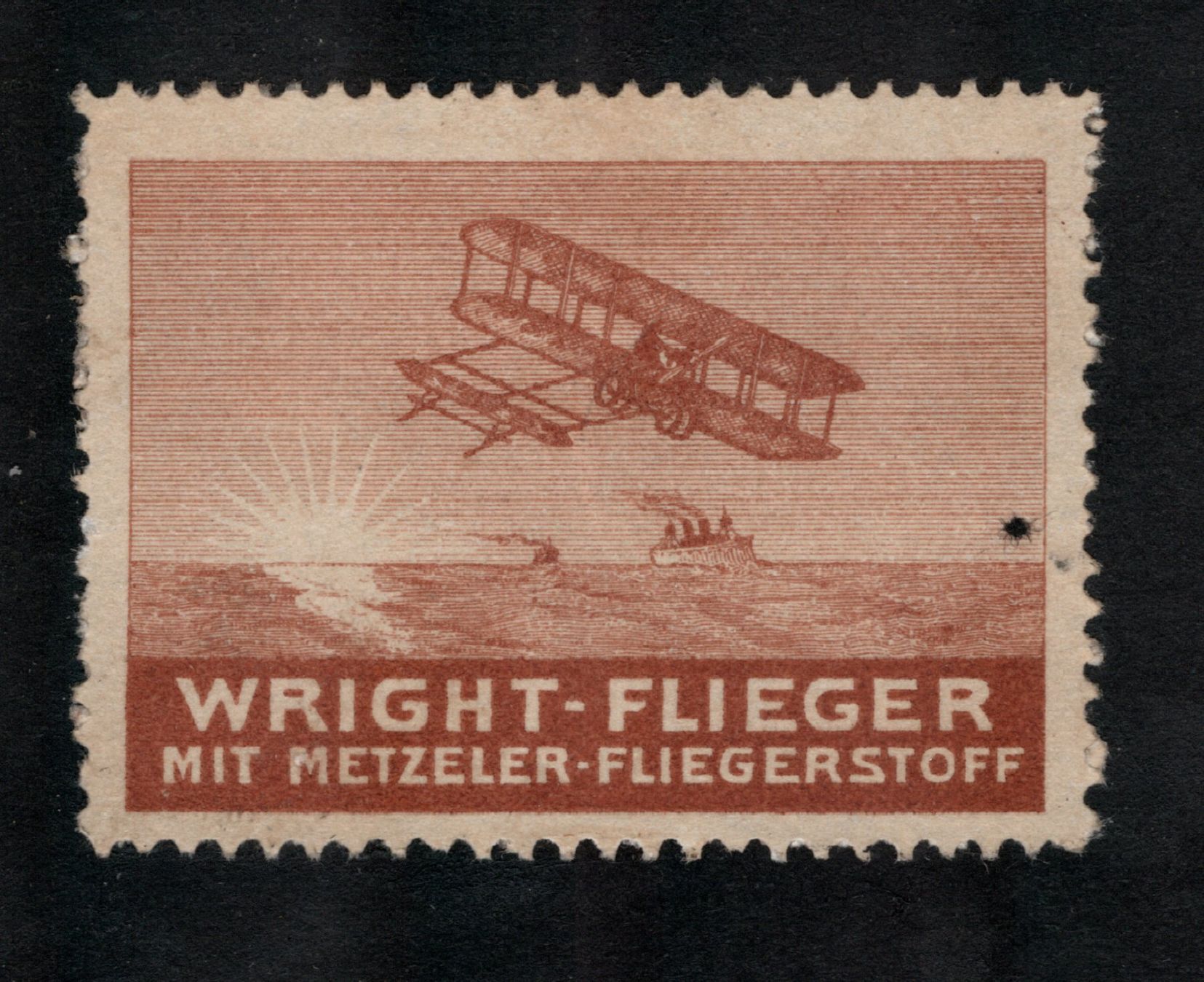 Alle Briefmarken: Metzeler Fliegerstoff  Wright-Flieger in Braun. – Gebraucht aus Uesslingen von WHALESTAMPS