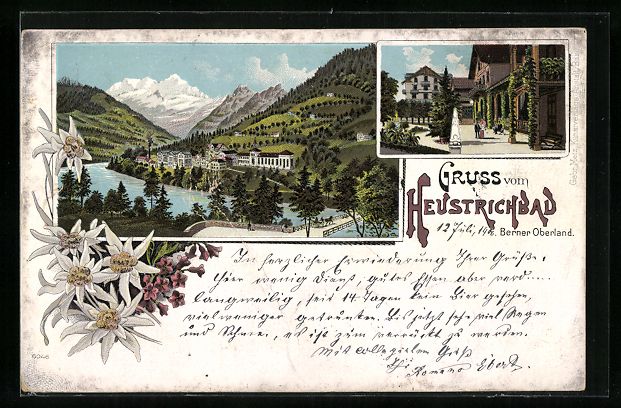 Cartoline postali: Litho Heustrichbad /Berner Oberland, Ort – Usato da Berlin venduto da bartko-reher