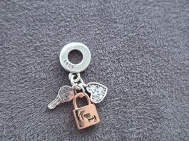 Silber Charm Schloss mit Schlüssel rosé +Garantie
