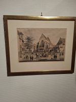 Bild antik Basel Barfüsserplatz 1840 mit echten Goldrahmen