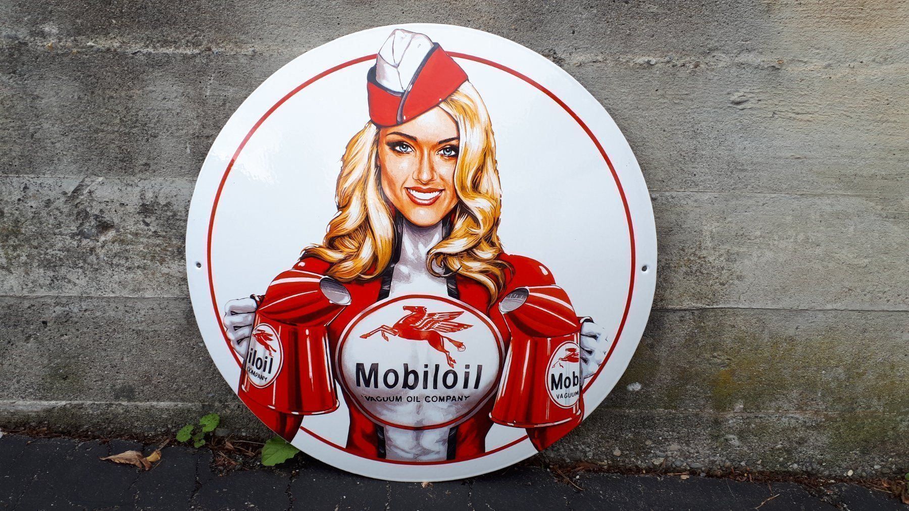 Insegne: Grosses Emailschild Mobiloil – Usato da Zürich venduto da timbuktu03