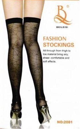 Stay-up, Stockings, schwarz, gemustert