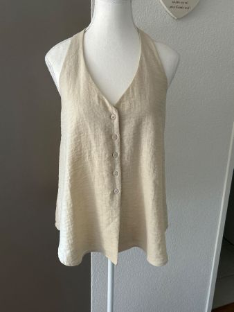 Damen Blusentop beige von Eleh mit Leinen Gr. XS