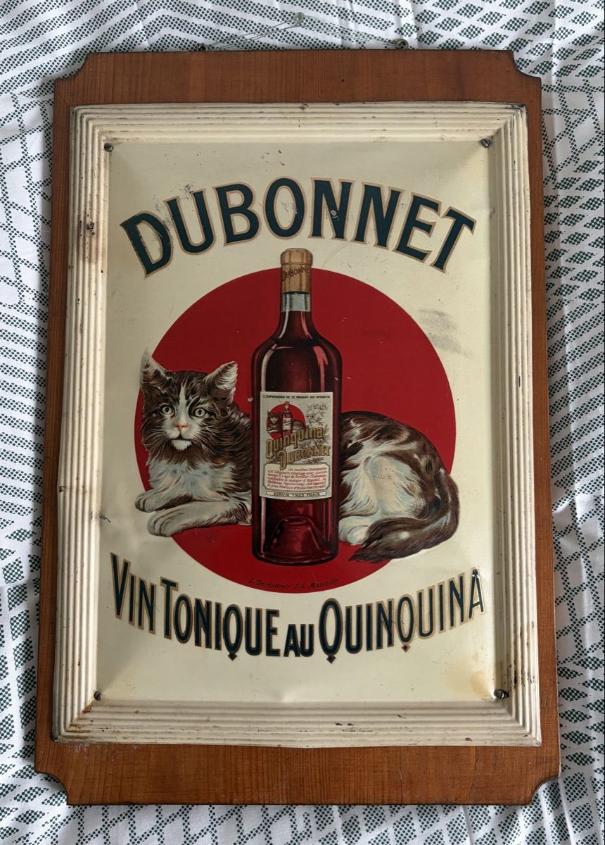 Grafiken & Lithographien: Plaque Lithographiée Authentique DUBONNET "Au Chat" – Gebraucht aus Conthey von Cathlouz