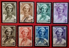 Timbres Belgique, Reine Astrid, série complète super tampons