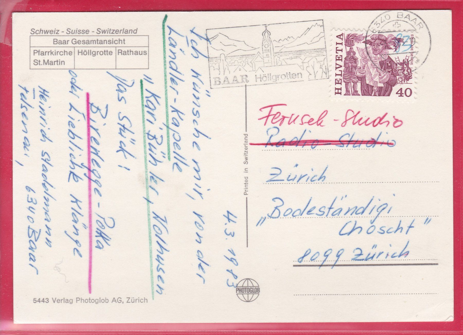 Cartoline postali: BAAR, 4.3.1983 – Usato da Oberrieden venduto da Gebirgsstelze 1