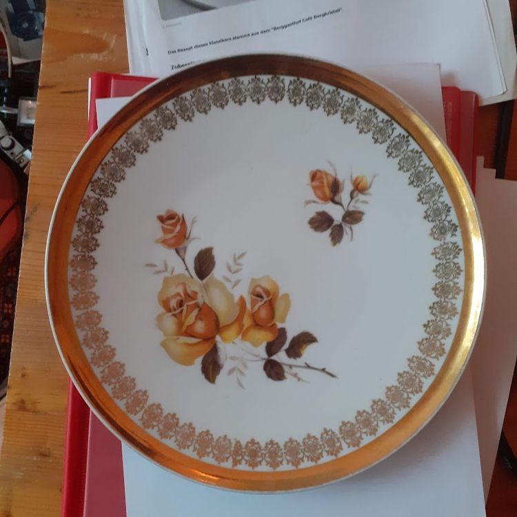 Porzellan Teller Lucien Engel Strassbourg, Goldrand Rosen... (Gebraucht ...