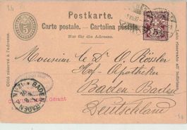 Ganzsache Postkarte n. Baden Baden