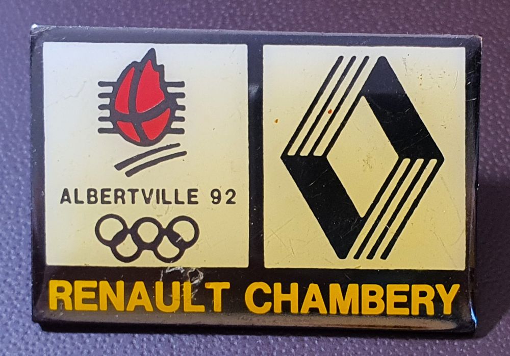 Lot De 3 Pin's Renault Albertville 92 - Sponsors JO - Émail Doré - Vintage