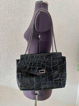 👜 Giuliano Ledertasche schwarz Kroko-Optik elegant