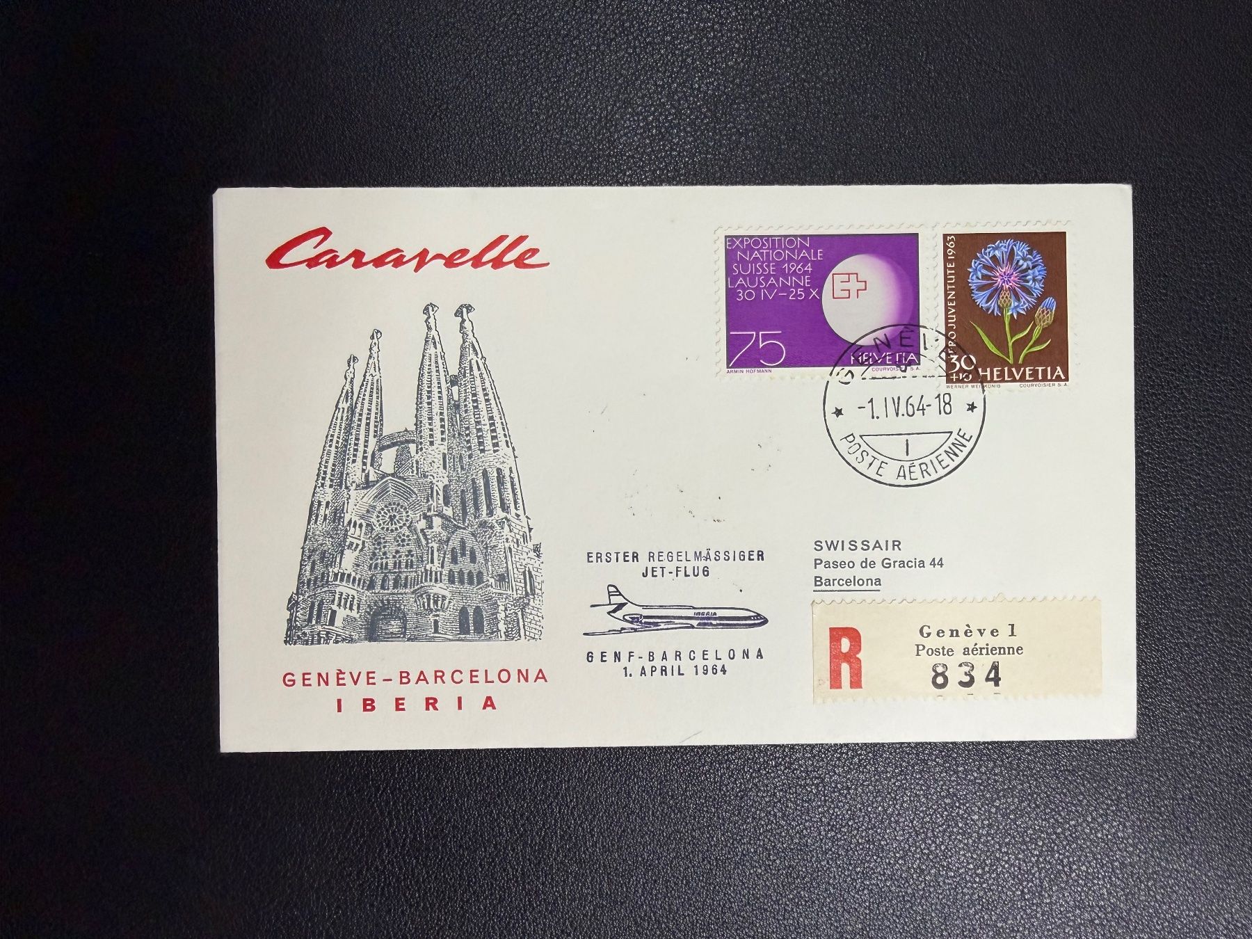 Tutti i francobolli: Iberia Erstflugbrief Genf - Barcelona 1964 – Usato da oberrüti venduto da jeanmei