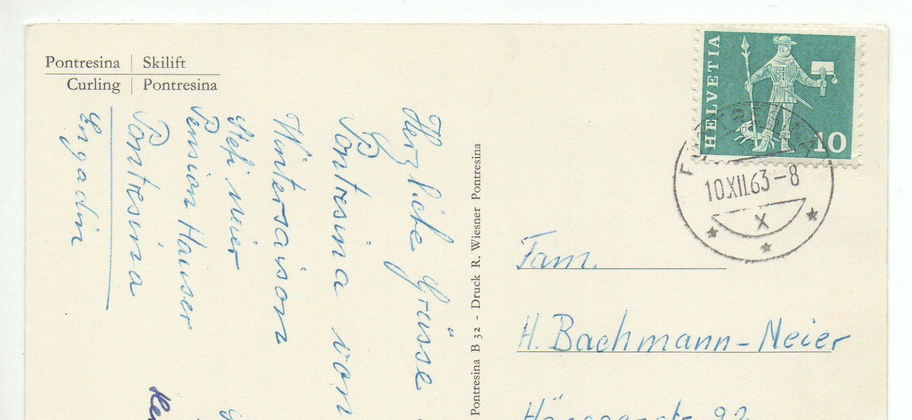 Cartoline postali: PONTRESINA Skilift - Curling – Usato da Jona venduto da philajona 1