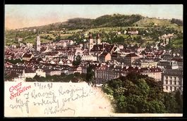 AK St. Gallen, Ortspanorama mit Kirchen und Hügeln