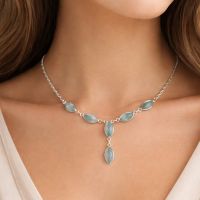 Aquamarin Collier Kette Silber 925 Sterlingsilber Halskette