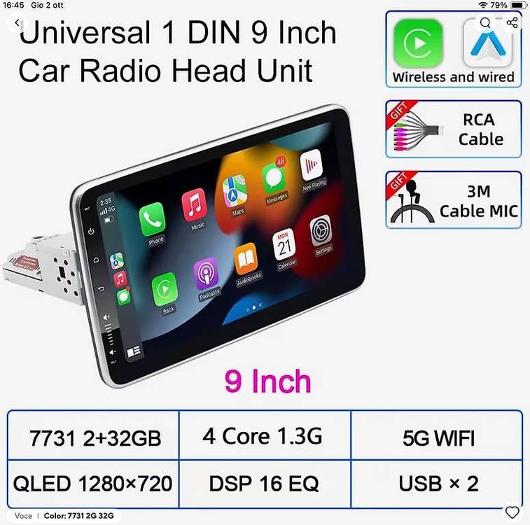 Autoradio android Carplay NUOVO, 9 pollici (Nuovo e nell'imballaggio