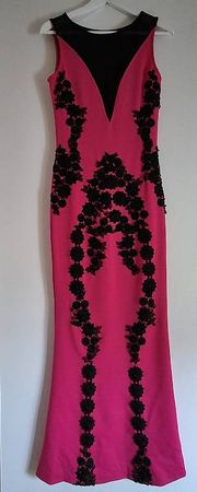 Abendkleid / Kleid, Pink, mit Applikationen Blumenoptik